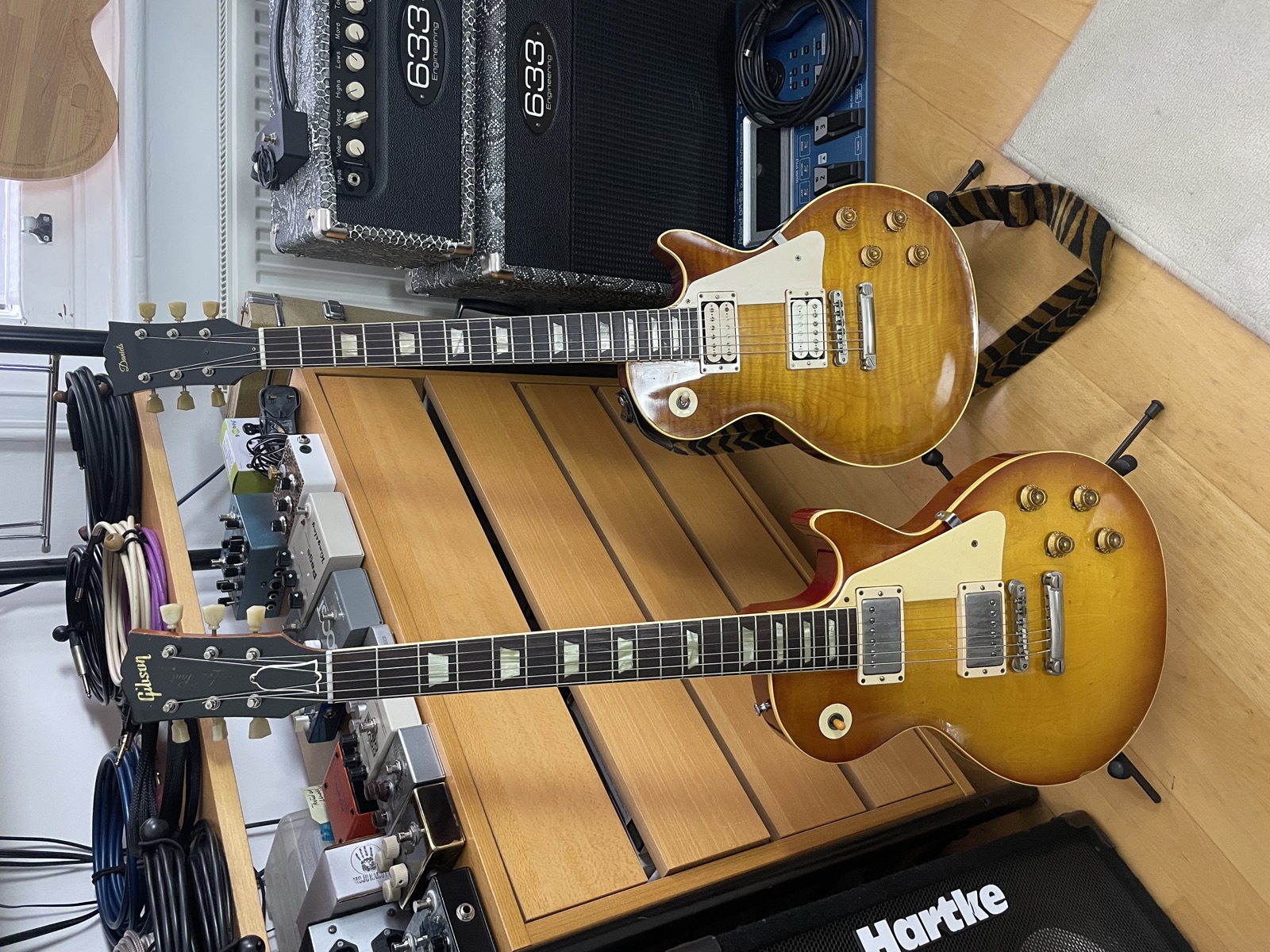 A real 1958 Les Paul belonging to Bob Wootten, with my Daniels behind it